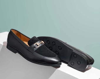 Black Horsebit Loafer with Suede Vamp | Men's Leather Shoes from Pakistan