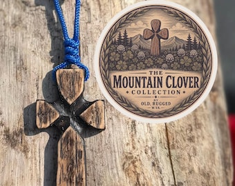 Hand Carved Wooden Cross Necklace | Rustic Christian Necklace | Men’s Cross Pendant | Handmade Appalachian Gift | The Mountain Clover