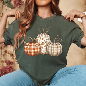 Vintage Patchwork Pumpkin PNG,Comfort Colors Pumpkin T-Shirt