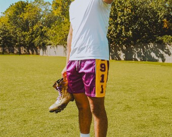 Omega Psi Phi Ques Purple Gold Cotton Mesh Basketball Shorts, Men’s Graphic Streetwear Summer Shorts