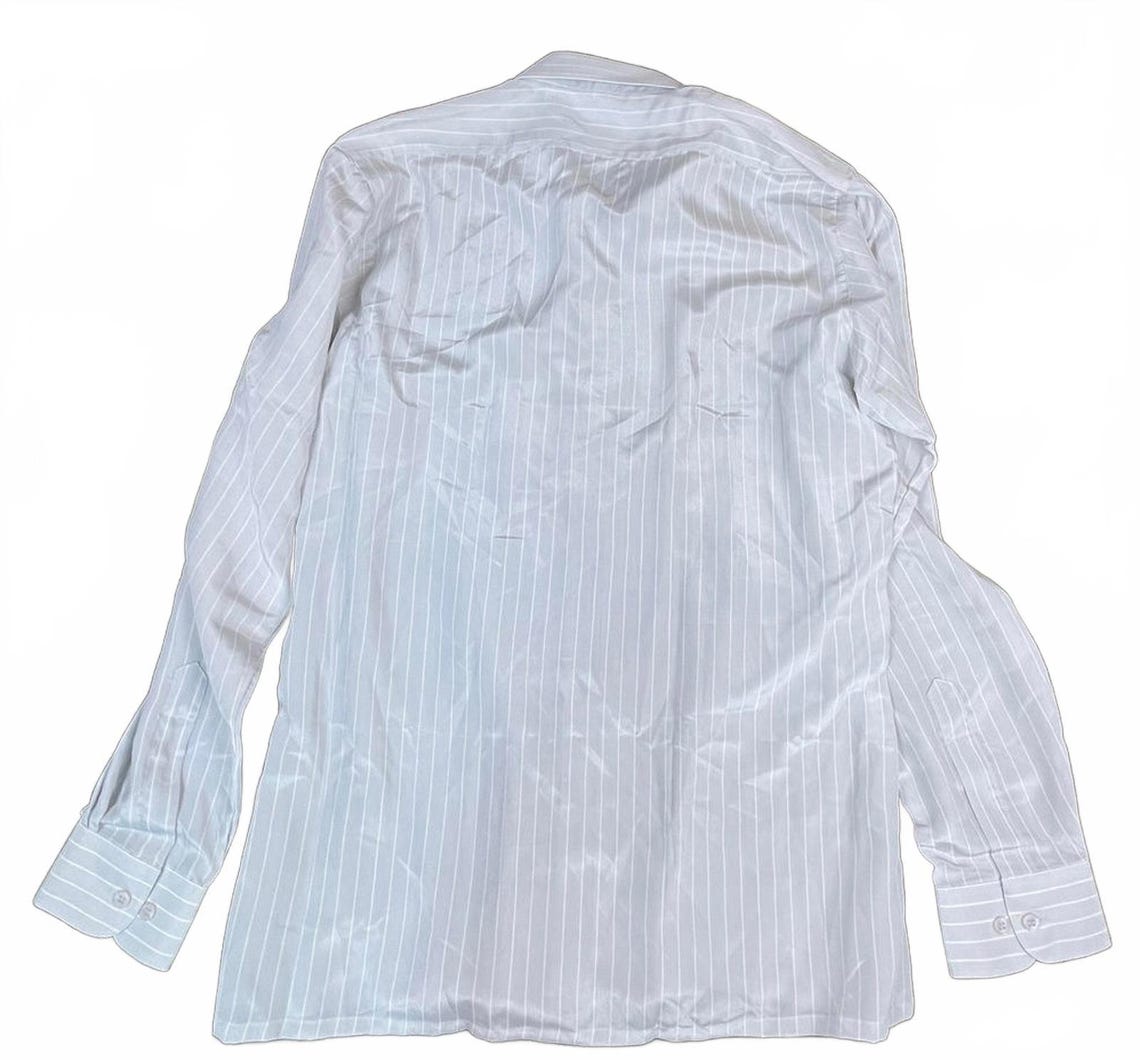 Vintage 90s Bocci 100% Silk Pale Gray Pinstripe Button-Up Shirt Medium, foto 3 di 5