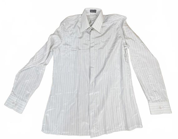 Vintage 90s Bocci 100% Silk Pale Gray Pinstripe Button-Up Shirt Medium