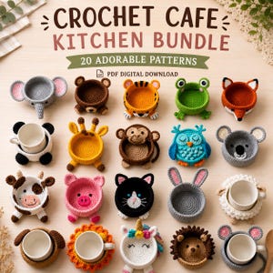 Pacchetto di 20 modelli di sottobicchieri all'uncinetto a tema animali / Disegni Amigurumi facili (Download PDF)