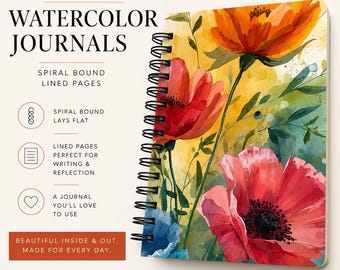 Watercolor Floral Poppies Spiral Bound Journal | Colorful Flower Notebook