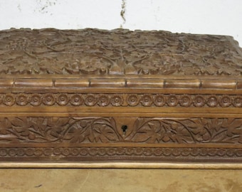 Antique Carved Wood Jewelery Box