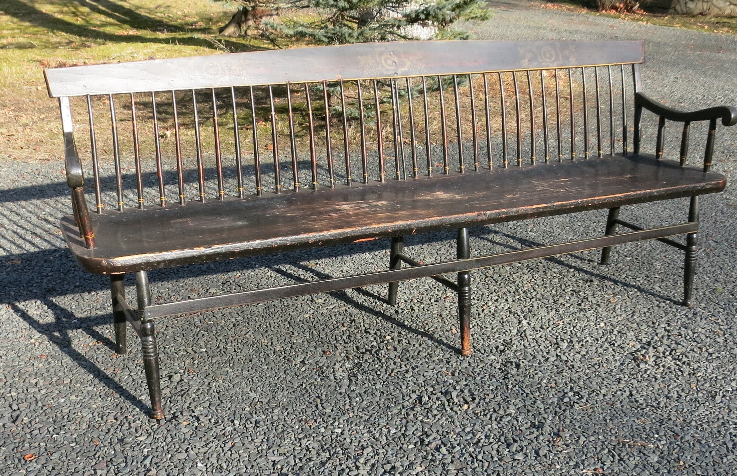 Antique Meeting House Bench Deacons Bench Stenciled And Grain Painted