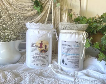 Portavelas, portavelas, vela, vidrio, estilo vintage, estilo shabby chic, frases