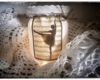 Windlicht, Shabby Look,Shabby Style, Windlichtglas, Ballerina,Weihnachten, Leinen, druck,licht