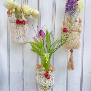 Linterna, macramé, cesta colgante, vintage, boho
