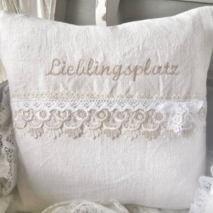 Pillow &quot;Favorite Place&quot; Shabby, Linen Pillow, Pillowcase, lace
