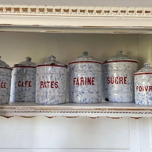 Enamel set, enamel, vintage, shabby chic, brocante, cottage, country house style, sugar, coffee, storage container