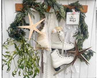 Patines de hielo, decoración, vintage, zapatos, patines de hielo para niños.