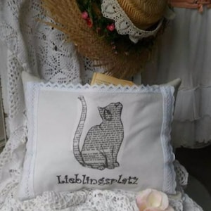 Vintage Kissen, Buchkissen, Katze