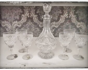 carafe, crystal, glasses, vintage, glass