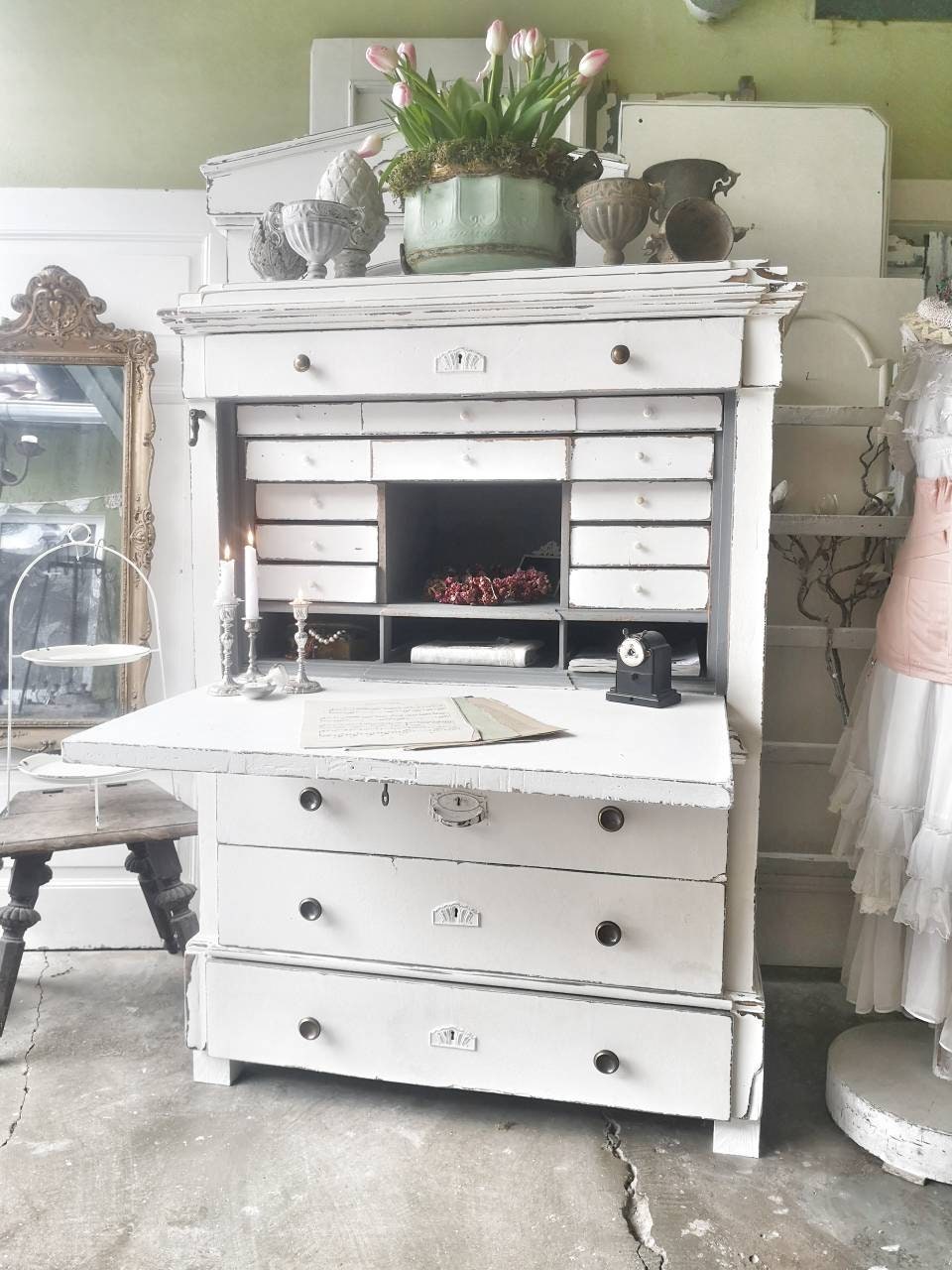 SekretärSchreibtisch Schrank ShabbyVintage | Etsy