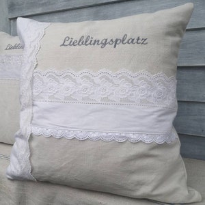 Pillow &quot;Favorite Place&quot; Shabby, Linen Pillow, Pillowcase, lace