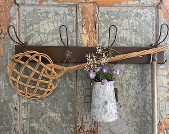 Vintage Teppichklopfer Rattan | Antike Wanddeko Boho | Handgeflochtener Ausklopfer Weide | Rustikales Bauernhaus Sammlerstück