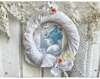 Couronne, couronne de porte, décoration murale, shabby