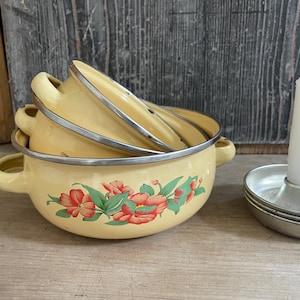 Enamel, food containers, pots, milk jug, vintage shabby chic country style