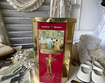 Boîte à café vintage Julius Meinl | Boîte octogonale Vienna Café | Boîte décorative Valse viennoise Johann Strauss | Boîte rouge et or Autriche