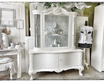 Vitrina de cristal, vitrina vintage shabby, cómoda