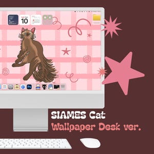 Siames Cat Wallpaper | Pink Pastel Minimalist Desktop Background (Digital Download)