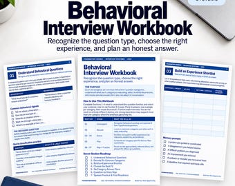 Behavioral Interview Questions Workbook | Competency Interview Prep | Question Types, Answer Planning & Practice Guide