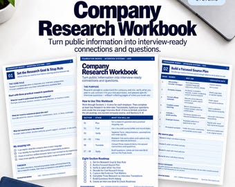 Company Research Workbook for Job Interviews | Employer Prep Guide (Digital Download)