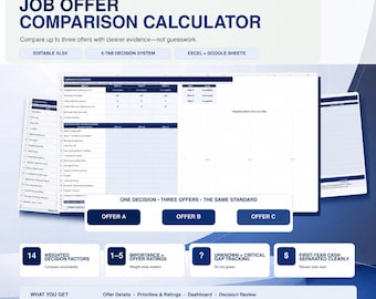 Job Offer Comparison Calculator Weighted Decision Matrix Spreadsheet