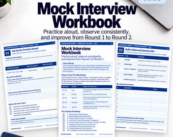 Mock Interview Workbook Practice Prep with AI Prompts and Partner Sheet