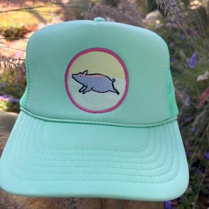 Seafoam Green Trucker Hat with Swimming Pig Patch