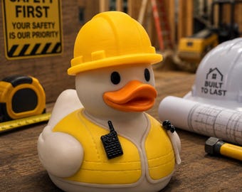 Brick the Construction Worker Duck – 3D Printed Builder Gift, Hard Hat Desk Decor, Skilled Trades Collectible