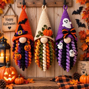 Virkat pumpa-tomtemönster PDF - Hösttomte-amigurumi - Halloween-virkad dekoration - Hösttomtemönster - DIY-julgåva