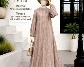 Mocha Beige Textured Abaya, Soft Polynosic Fabric, Modest Gown, Daily Wear, Eid Outfit