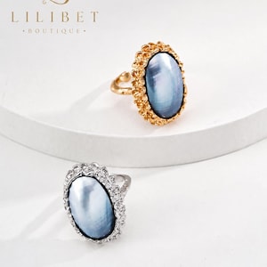 Anillo llamativo de perla Mabe iridiscente tallada a mano / Plata de ley / Baño de oro de 18 quilates / Joyería moderna de herencia familiar, regalo para ella