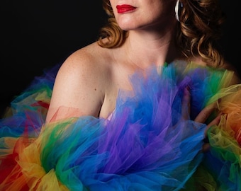 Giant Vegan Tulle Boa "Rainbow" Pride Burlesque Drag made in France