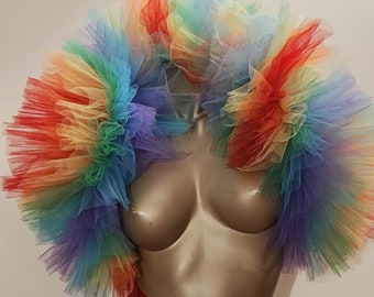 Vegan Rainbow mix Tulle Boa Boléro Burlesque Drag Pride made in France