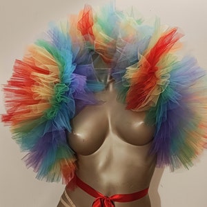 Mix vegano Rainbow Tulle Boa Boléro Burlesque Drag Pride prodotto in Francia