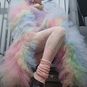 Giant Vegan Tulle Boa &quot;Unicorn&quot; Pride Burlesque Drag made in France