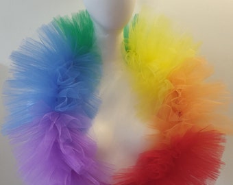 Vegan Rainbow Tulle Boa Boléro Burlesque Drag Pride made in France