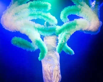 1 Vegan waterfall fan éventail tulle boa Burlesque made in France