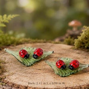 Glass Ladybug & Leaf Set, Hand-Blown Lampwork Figurines, Tiny Insect Decor, Holiday Gift