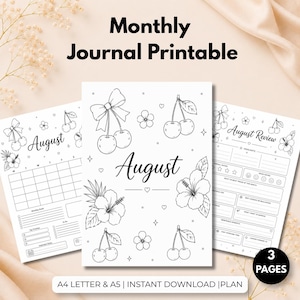 August-Kalender zum Ausdrucken | Kirschblütenmotiv | Digitaler Download