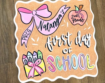 Personalized First Day of School Banner, Custom Back to School Sign, Kids Name School Year Photo Prop, 24x24 Printed Banner