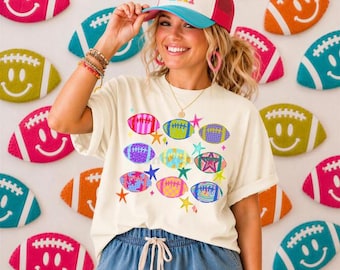 Colorful Game Day Football Shirt, Retro Football Graphic Tee, Comfort Colors Game Day Shirt, Gildan Softstyle Sports T-Shirt