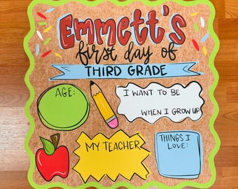 Personalized First Day of School Banner, Custom Back to School Sign, Kids Name School Year Photo Prop, 24x24 Printed Banner