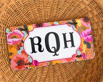 Floral Monogrammed Sublimated License Plate | Personalized Car Tag | Photo License Plate | Business Logo Plate