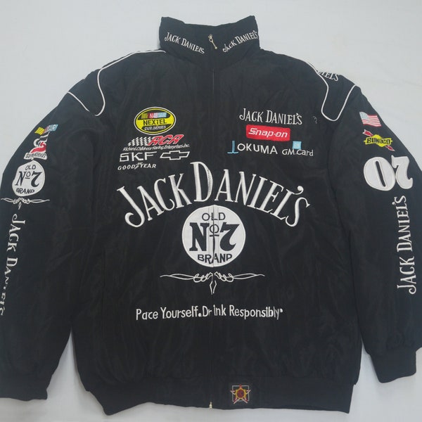 Vintage Racing Jacket Nascar Jack Daniels, Retro Y2K Fully Embroidered-gift-easter Gift-give Him Her Gift