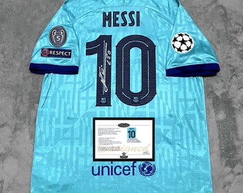 Lionel Messi SIGNED Barcelona Home UCL 16/17 Signature Shirt/Jersey + COA Retro