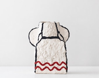 Handmade Paper Clay Sculptural Vase | Hand-painted Art Object, Upcycled Jar Decor
